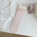 Calze rosa maculate da donna con bordo in pizzo e trama a costine finemente lavorata - Taglia unica / Rosa