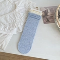 Dolci calze in cotone azzurro con pois colorati e risvolto bianco a contrasto da donna - Taglia unica / Blu