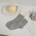 Japanese style light grey mesh crew socks with white ribbed cuffs for women - One Size / Gray with White Trim