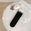 Süße schwarze Socken mit weißen Punkten und Spitzenborte für Mary Jane Schuhe im K-Style - Einheitsgröße / Schwarz