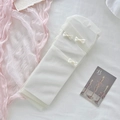 White Lolita sheer mesh socks with delicate ribbon bows in a vintage ballet style - One Size / Apricot