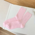 Light pink ribbed crew socks for women featuring sparkling rhinestone embellishments - One Size / Pink