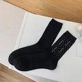 Japanese style black cotton crew socks featuring sparkling rhinestones and ribbed texture - One Size / Black