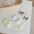 Breathable white mesh socks with yellow trim and cute cartoon puppy embroidery - White with Yellow Edge (Puppy Style)