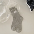 Grey mid-calf socks with heart-shaped lace patch and sweet embroidery detail - One Size / Mesh Grey