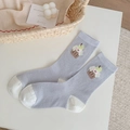 Light blue mesh crew socks featuring cupcake embroidery and contrast white toe design - Grey (Cupcake Style)