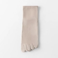 Beige five-finger crew socks for men in breathable knit cotton with ribbed cuffs - One Size / Dark Khaki