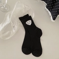 Chaussettes noires à volants avec broderie cœur en dentelle blanche et texte - Taille unique / Noir en Maille