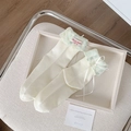 Creamy white crew socks with light green plaid cuff and white ribbon bow detail - One Size / Green Plaid Ruffle (Off-White)