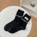 Calcetines negros de algodón con ribete de encaje blanco y etiqueta tejida de kiki sox - Talla única / Negro