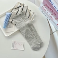 Gray ruffled mid-calf socks with silver bow prints and cute frill trim detailing - One Size / Gray