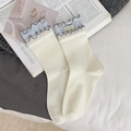 Off-white Socken mit blauem Rüschenrand und BOW GIRL-Label aus weicher Baumwollmischung - Cremeweiß Wellensaum Mit Etikett