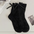 Schwarze Socken im japanischen Stil mit 3D-Schleife und Teddybär-Jacquard-Muster - Einheitsgröße / Schwarz