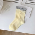 Calze giallo crema con bordo a volant grigio scuro e un fiocco di seta bianco - Giallo