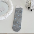 Sweet Japanese grey knit crew socks with blue bow patterns and ruffle cuffs - Gray