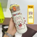 Beige 304 stainless steel thermos bottle with cute bunny print and DIY stickers - Beige