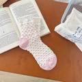Calze a scacchi rosa e bianche con bottone decorativo in stile giapponese - Taglia unica / Rosa