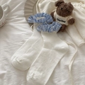 Chaussettes blanches japonaises en coton avec dentelle à carreaux vichy bleus - Taille unique / Blanc