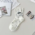 Cute white crew socks with black polka dots and cartoon dog pattern for women - Polka Dot Dog