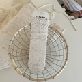 Sweet cream knit crew socks with ruffles and colorful flecks in a vintage setting - Double Ruffle Edge (Beige Speckled)