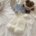 Chaussettes crème à côtes avec bordure volantée à carreaux bleus style ballet doux - Taille unique / Beige