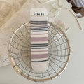 Sweet ribbon socks in off-white with gray and purple stripes in a metallic basket - Striped (Beige Grey Purple)