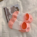Süße rosa und weiße unsichtbare Boot-Socken mit vertikaler Rippenstruktur für Damen - Einheitsgröße / Orange-Rosa