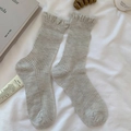 Oatmeal beige crew socks with ruffle edges and fine ribbed knit texture in a soft cotton fabric - One Size / Light Gray