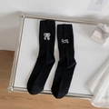 Schwarze Ballett-Socken mit gerippter Struktur und weißer Schleifen-Stickerei - Schwarz