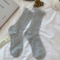 Mid-calf cotton socks in heather grey with vertical stripes and ruffled cuffs - One Size / Dark Gray