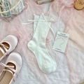 White Japanese lolita style bow socks with delicate bow jacquard and ribbon decor - Bowknot Jacquard Style