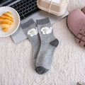 Calze lavorate a maglia grigio screziato con ricamo barboncino bianco e tallone scuro - Taglia unica / Grigio