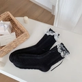 Calze medie stile Lolita nere con bordo in pizzo bianco e fiocco in nastro nero - Taglia unica / Nero