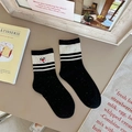 Chaussettes mi-mollet noires en coton avec points colorés et écusson dessin animé - Noir avec Broderie Visage de Dessin Animé