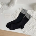 Calze slouch stile balletto giapponese nero e grigio con bordi a volant - Nero (Bordo Grigio)