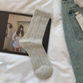Light gray cotton mesh socks with hollow vertical stripes and wavy knit design - Gray