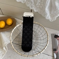 Eleganti calze al polpaccio nere con motivo jacquard a fiocco e bordi a volant - Taglia unica / Nero