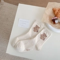 Calzini beige con macchioline colorate e motivo a orsetto marrone carino - Taglia unica / Orso Bruno (RH2504)