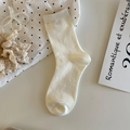 Cream bow pattern crew socks with pearl button detail and vintage French aesthetic - One Size / Creamy White