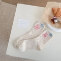 Calze a metà polpaccio beige con ricamo a forma di orsetto rosa e palloncino - Taglia unica / Coniglio Rosa (RH2504)