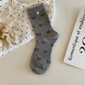 Calze grigie a metà polpaccio con jacquard a farfalla scura e dettaglio bottone bianco - Taglia unica / Grigio