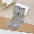 Süße graue Socken aus Baumwolle mit Pferdestickerei und Spitzenbesatz für Damen - Hellgrau (Schaukelpferd-Stickerei)