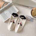 Beige cotton blend ankle socks with cute dog embroidery and colorful speckles - Black Cuff (MYH57)