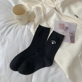 Black ribbed crew socks with colorful flecks and cute puppy embroidery details - One Size / Black Bear (CUTEY)