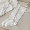 Chaussettes blanches japonaises avec bordure en dentelle élégante et maille côtelée - Taille unique / Blanc
