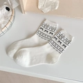 White mid-calf socks with black bow and heart patterns in a sweet academic style - One Size / White Bow Pattern