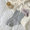 Grey ribbed crew socks with colorful nep yarn dots and blue side embroidery detail - One Size / Light Grey Bowknot (BOWKNOT)