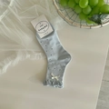 Calze azzurre con pois neri, fiocco bianco e bordi a volant in stile giapponese - Taglia unica / Blu