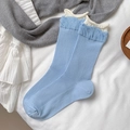 Calze azzurre da donna con costine verticali e polsini a doppio strato con volant - Taglia unica / Blu