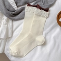 Calze retrò bianco panna con doppio pizzo e bordo arrotolato marrone donna - Taglia unica / Bianco Crema